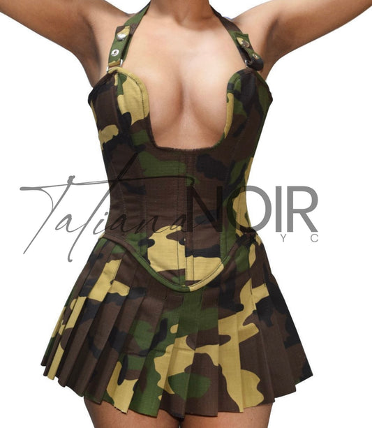 2PC Army Corset Skirt Set