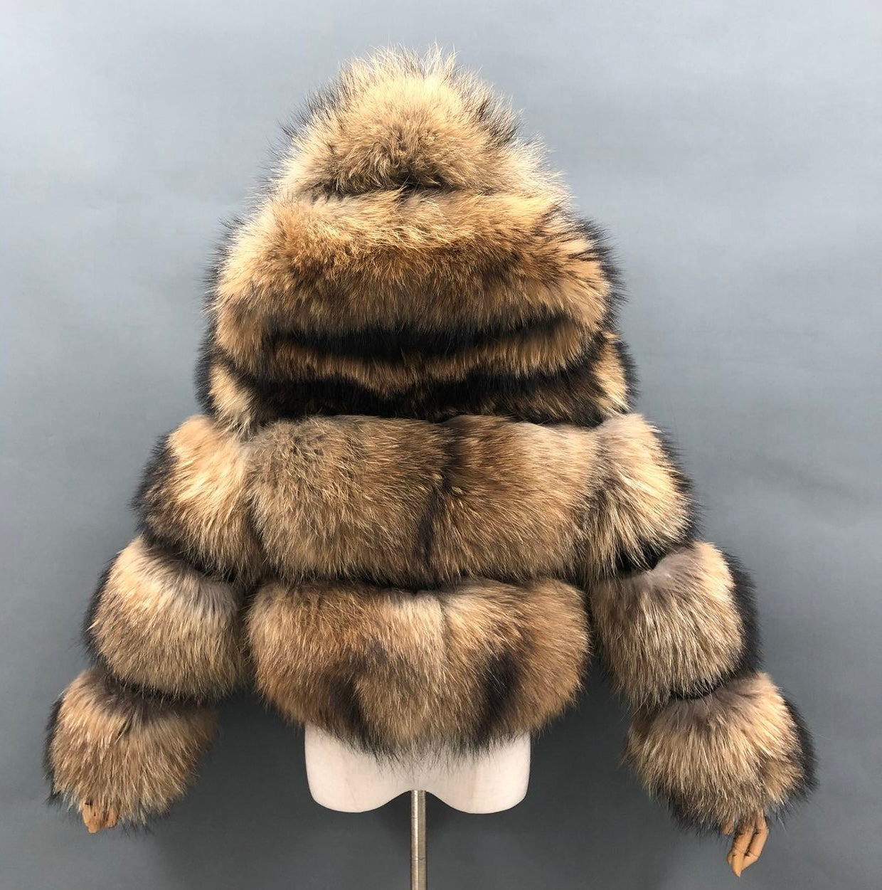 Hooded Full Brown Fur Coat