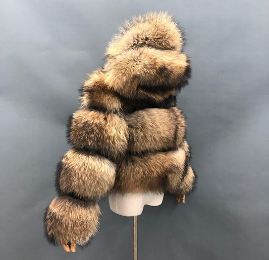 Hooded Full Brown Fur Coat